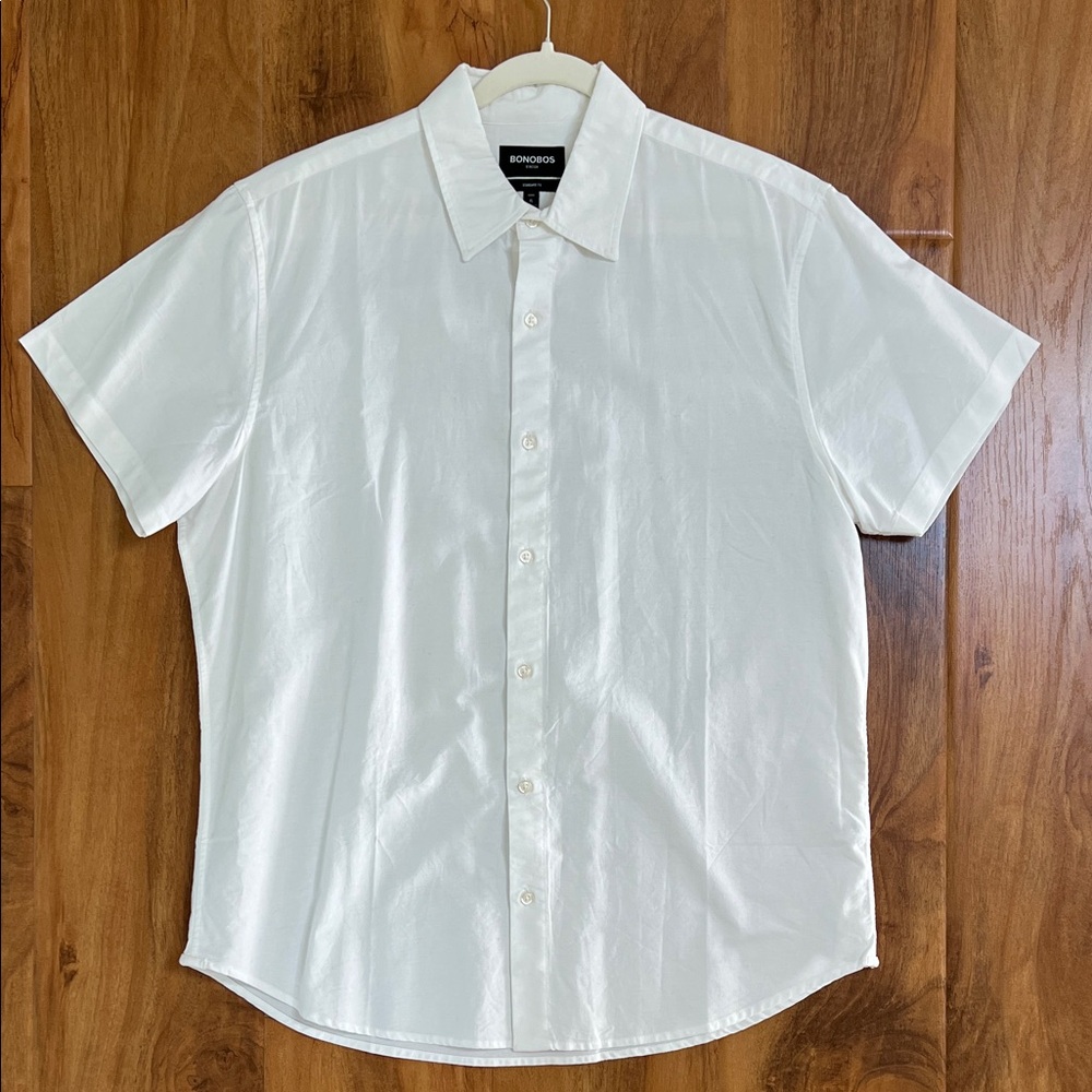 Bonobos White Short Sleeve Button-Down Shirt 100% cotton